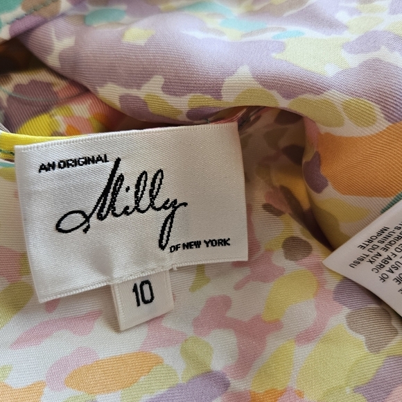 Milly Womens Silk Pastel Confetti Blouson & Matching Tank Under Sz 10 V/Neck - Picture 14 of 15